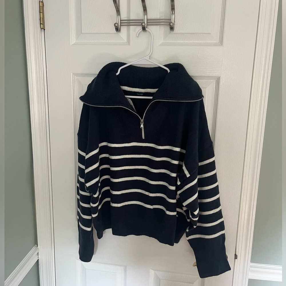 Nautica Women’s Navy Striped Quarter Zip Sweater Size XXL NWT